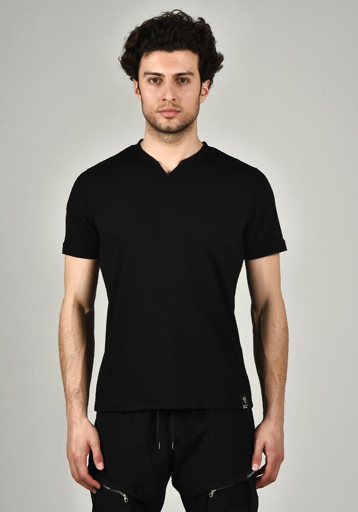 Siyah V Yaka Basic Slim Fit T-shirt - 3