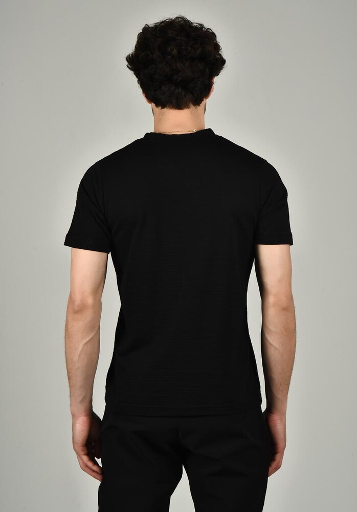Siyah V Yaka Basic Slim Fit T-shirt - 5