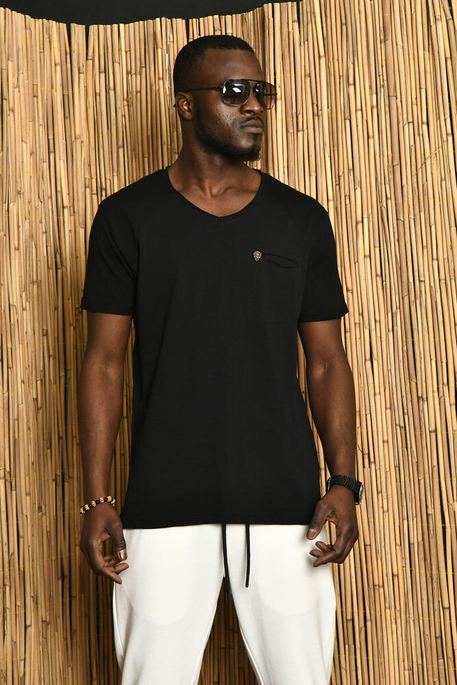 Siyah V Yaka Basic T-shirt - DAVID&GERENZO
