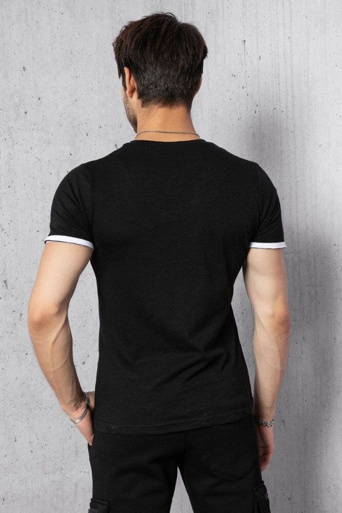 Siyah V Yaka Basic T-shirt - 5