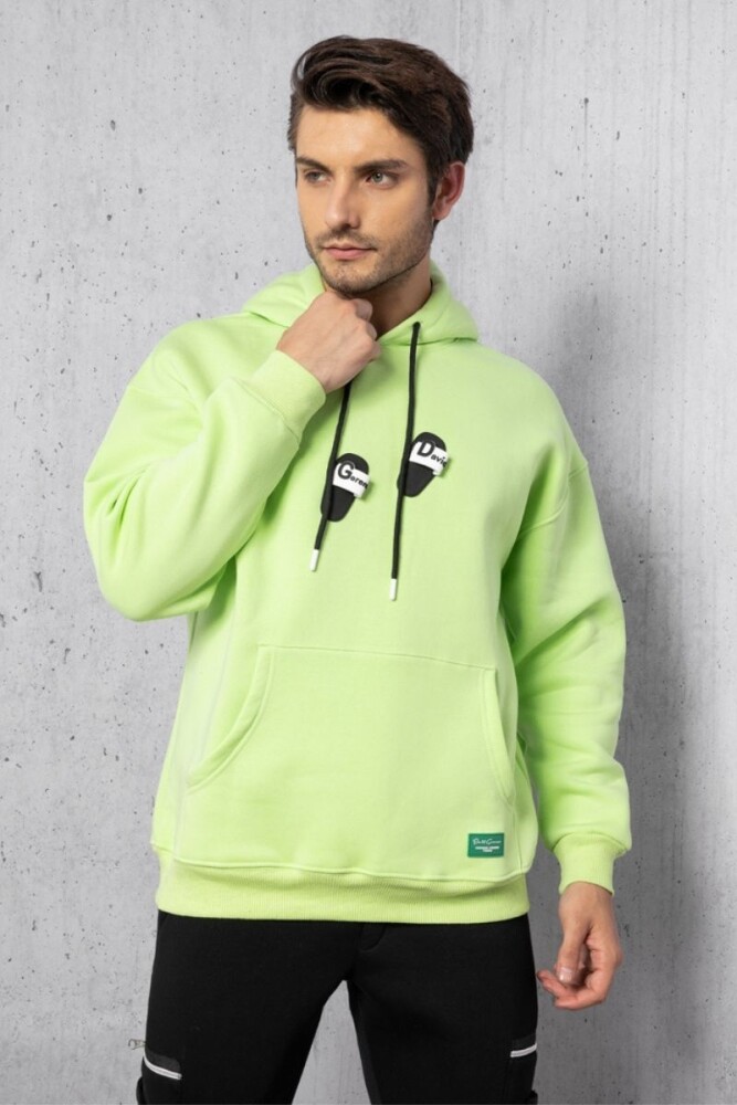 Yeşil Aksesuar Detay Oversize Kalıp Üç İplik Kapüşonlu Sweatshirt 