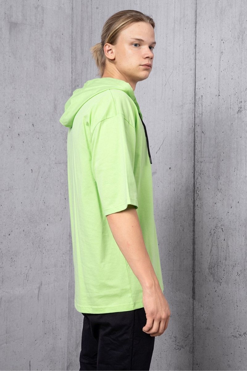 Yeşil Çapraz Bağcık Yaka Detay Kapüşonlu T-shirt - 3