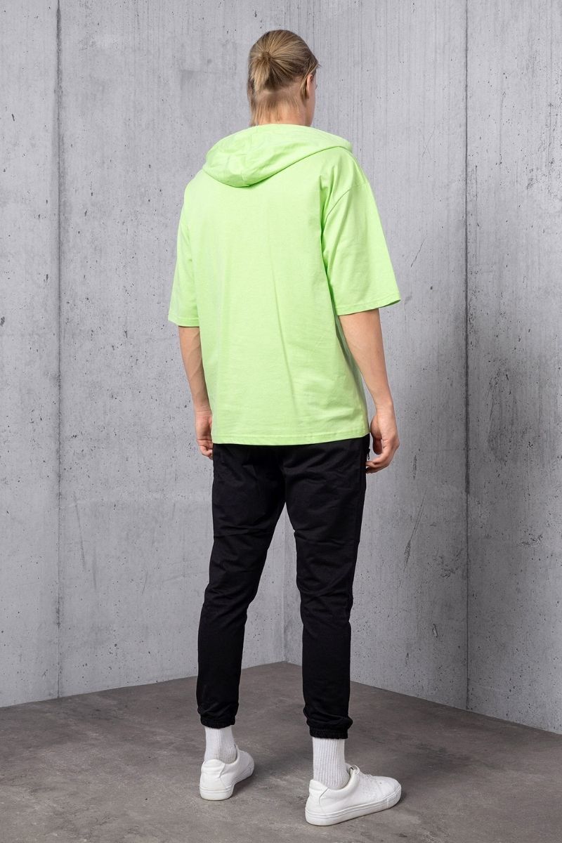 Yeşil Çapraz Bağcık Yaka Detay Kapüşonlu T-shirt - 5