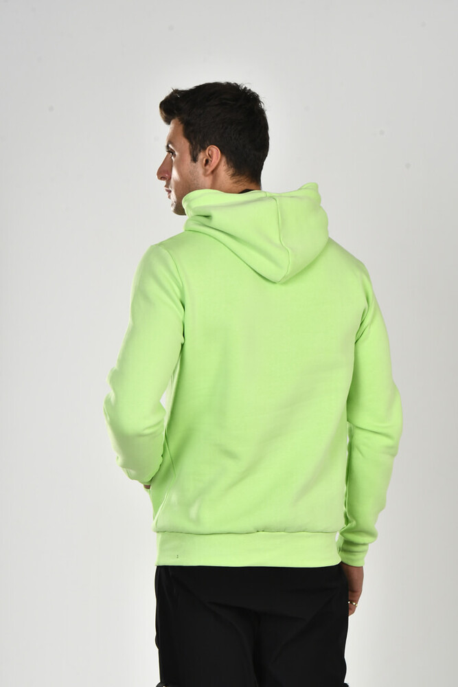 Yeşil Deri Cep Detay Üç İplik Kapüşonlu Sweatshirt - 5